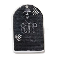 Halloween Themed Opaque Acrylic Pendants, Tombstone Charms, Black, 37.5~38x23.5~25.5x2mm, Hole: 2mm(SACR-L004-04A)