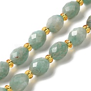 Natural Amazonite Beads Strands, with Seed Beads, Faceted, Oval, 7.5~8x6~6.5mm, Hole: 1.2mm, about 40~42pcs/strand, 15.35~15.55''(39~39.5cm)(G-H297-C07-01)