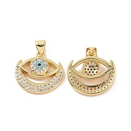 Brass Micro Pave Cubic Zirconia Pendants, Evil Eye Charm, Golden, 21.5x18x4mm, Hole: 5x3mm(ZIRC-P106-58G)