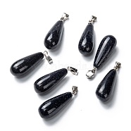 Synthetic Blue Goldstone Pendants, with Platinum Brass Findings, Teardrop, 26.5~29x10mm, Hole: 2.5~3.5x4~6mm(G-F707-03)