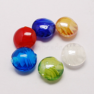 Handmade Lampwork Beads, Pearlized, Flat Round, Mixed Color, 20x10mm(LAMP-S010-20mm-M)