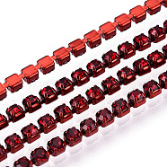 Electrophoresis Iron Rhinestone Strass Chains, Rhinestone Cup Chains, with Spool, Siam, SS6.5, 2~2.1mm, about 10yards/roll(CHC-Q009-SS6.5-B21)