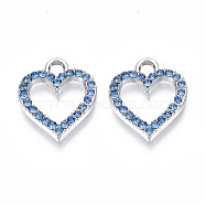 Alloy Charms, with Rhinestone, Cadmium Free & Lead Free, Heart, Light Sapphire, 17x15x2mm, Hole: 2.5mm(PALLOY-S133-017A-P)