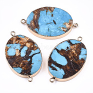 Assembled Bronzite and Synthetic Turquoise Links connectors, with Iron Findings, Oval, Golden, 44~47x27~29x6mm, Hole: 2mm(G-T111-06C)