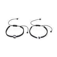2Pcs 2 Color Acrylic Yin Yang Braided Bead Bracelets Set, Black and White, Inner Diameter: 1-3/4~3-5/8 inch(4.6~9.1cm), 1Pc/color(BJEW-JB09406)