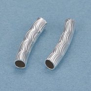 Brass Tube Beads, Long-Lasting Plated, Curved Beads, Textured Tube, 925 Sterling Silver Plated, 15x3mm, Hole: 2mm(KK-Y003-81A-S)