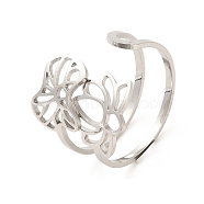 304 Stainless Steel Open Cuff Rings, Flower, Inner Diameter: 18.6mm(RJEW-Q808-03C-P)