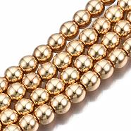 Electroplate Non-magnetic Synthetic Hematite Bead Strands, Round, Light Gold Plated, 6mm, Hole: 1~1.5mm, about 67~72pcs/strand, 15.7 inch(G-Q466-6mm-04)