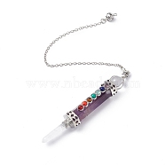 Natural Amethyst Dowsing Pendulums, Bullet Charm, with Brass Chain & Lobster Claw Clasps, Natural Quartz Crystal Tip, Gemstone & Glass Cabochons, 272mm, Hole: 2mm(G-F733-01E)