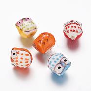 Handmade Porcelain Beads, Famille Rose Porcelain, Owl, Mixed Color, 17x15x13mm, Hole: 3mm(X-PORC-S447-M)