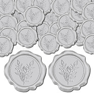 Adhesive Wax Seal Stickers, Envelope Seal Decoration, For Craft Scrapbook DIY Gift, Silver Color, Leaf, 30mm, 50pcs/box(DIY-CP0009-53A-17)