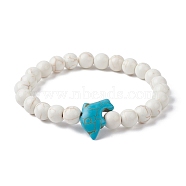 Natural Howlite & Synthetic Turquoise Dolphin Beaded Stretch Bracelets, Inner Diameter: 2-1/4 inch(5.8cm)(BJEW-JB09826-02)