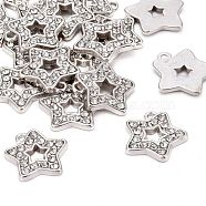 Alloy Rhinestone Pendants, Cadmium Free & Lead Free, Star, Platinum Color, about 16mm wide, 16mm long, hole: 2mm(RSB210-1)