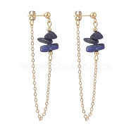 Natural Lapis Lazuli Chip Beads Dangle Stud Earrings for Women, Chain Drop Earrings, Gold, 65x2mm, Pin: 0.7mm(X1-EJEW-TA00028-05)