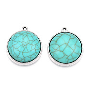 Resin Imitation Turquoise Pendants, with Rack Plating Tibetan Style Alloy Settings, Lead Free & Cadmium Free & Nickel Free, Dome/Semi Sphere Charm, Antique Silver, 28x25x9mm, Hole: 1.8mm(PALLOY-M203-23AS-B)