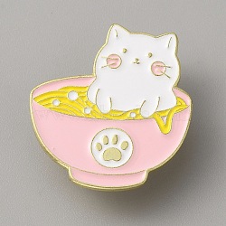 Cat and Food Enamel Pin, Light Gold Alloy Badge for Backpack Clothes, Gold, 30x28x2mm(JEWB-SZC0008-02B-LG)