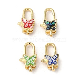 Brass Lobster Claw Clasps, with Enamel & Shell, Long-Lasting Plated, Lead Free & Cadmium Free, Real 18K Gold Plated, Butterfly, Mixed Color, 18x10x6mm, Hole: 1.5mm(KK-K385-018G)