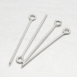 Sterling Silver Eye Pin, Silver, 40mm, Hole: 1mm, Pin: 0.6mm(X-STER-E041-08D)