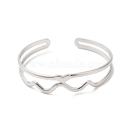 304 Stainless Steel Heart Wave Cuff Bangles, Jewelry for Women, Stainless Steel Color, Inner Diameter: 2-1/8~2-1/4 inch(5.4~5.75cm)(BJEW-L682-028P)