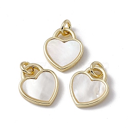 Natural White Shell Heart Charms, with Rack Plating Brass Findings, Cadmium Free & Lead Free, Golden, 14x12x2mm, Hole: 3mm(SSHEL-G027-01G)