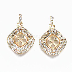 Brass Micro Pave Clear Cubic Zirconia Peg Bails Pendants, for Half Drilled Beads, with Snap on Bails, Nickel Free, Twist Rhombus, Real 18K Gold Plated, 20x16x4mm, Hole: 4.5x2mm, Pin: 0.7mm(KK-S356-123G-NF)