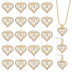 40Pcs Alloy Pendants, with Rhinestone, Heart, Golden, 19x18x3mm, Hole: 2mm(FIND-UN0016-33)