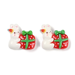 Christmas Opaque Resin Decoden Cabochons, Rabbit with Gift Box, 20x22.5x7.5mm(CRES-M036-12A)