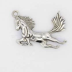 Tibetan Style Alloy Pendants, Horse, Antique Silver, Lead Free and Cadmium Free, 40x29.5x2.5mm, Hole: 3mm(LF8534Y)