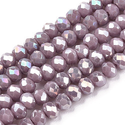 Electroplate Glass Beads Strands, Opaque Solid Color, AB Color Plated, Faceted, Rondelle, Rosy Brown, 3x2mm, Hole: 0.8mm, about 165~169pcs/strand, 15~16 inch(38~40cm)(EGLA-A034-P2mm-B19)