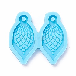 DIY Pendant Silicone Molds, for Earring Making, Resin Casting Molds, For UV Resin, Epoxy Resin Jewelry Making, Leaf, Sky Blue, 40x45x5mm, Hole: 3mm, Inner Diameter: 34x16mm(X-DIY-M028-14)