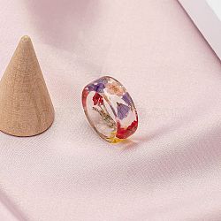 Dried Flower Clear Resin Finger Rings, Medium Purple, US Size 8 1/2(18.5mm)(FS-WGF6920-04)