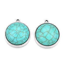 Resin Imitation Turquoise Pendants, with Rack Plating Tibetan Style Alloy Settings, Lead Free & Cadmium Free & Nickel Free, Dome/Semi Sphere Charm, Antique Silver, 28x25x9mm, Hole: 1.8mm(PALLOY-M203-23AS-B)