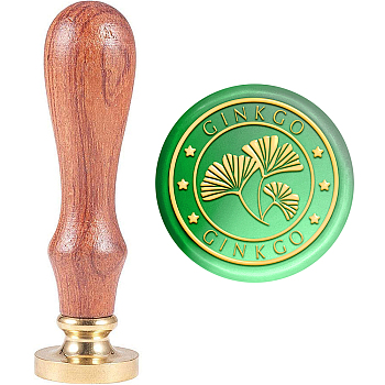 Brass Wax Seal Stamp with Handle, for DIY Scrapbooking, Ginkgo Leaf Pattern, 89x30mm