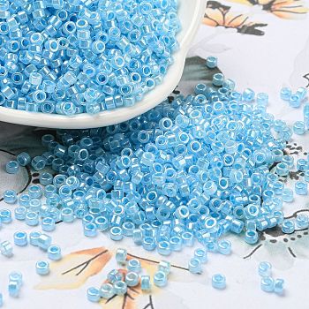 Electroplate Transparent Glass Seed Beads, Ceylon, Cylinder, Cyan, 2.5x1.6mm, Hole: 1.4mm, about 50398pcs/pound