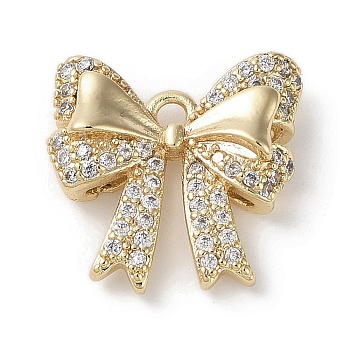 Brass Micro Pave Clear Cubic Zirconia Charms, Bowknot, Real 18K Gold Plated, 14x14x4mm, Hole: 1.5mm