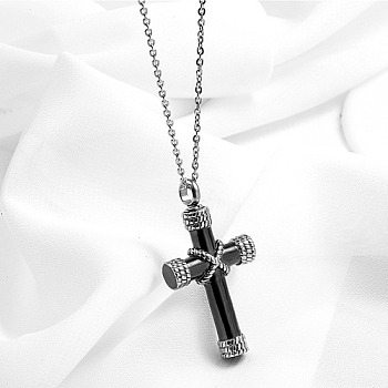 Stainless Steel Cross Pendant Necklaces, Urn Ashes Necklaces, Black, 19.69 inch(50cm)