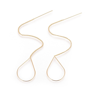 Brass Stud Earring Findings, Ear Threads, Teardrop, Nickel Free, Real 18K Gold Plated, 105~115mm(include pin length), 25x16.5mm, pin: 0.6mm