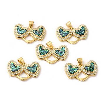 Rack Plating Brass Micro Pave Cubic Zirconia with Synthetic Opal Pendants, with Jump Ring, Lead Free & Cadmium Free, Long-Lasting Plated, Heart, Real 18K Gold Plated, 15x24x3.5mm, Hole: 5x3.5mm