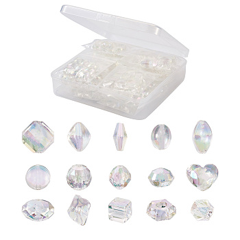 Yilisi 150Pcs 15 Style Transparent Acrylic Beads, AB Color Plated, Mixed Shapes, Clear AB, 10pcs/style