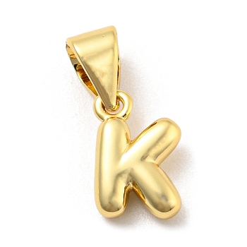 Brass Charms, Real 18K Gold Plated, Long-Lasting Plated, Lead Free & Cadmium Free, Letter Charm, Letter K, 9.5x6x2.5mm, Hole: 5x3.5mm