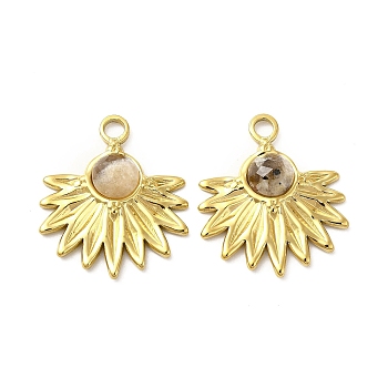 Natural Feldspar Pendants, Faceted Flower Charms, with Vacuum Plating Real 18K Gold Plated 201 Stainless Steel Findings, 24x20.5x4.5mm, Hole: 2.5mm