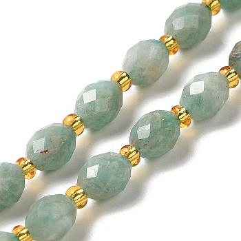Natural Amazonite Beads Strands, with Seed Beads, Faceted, Oval, 7.5~8x6~6.5mm, Hole: 1.2mm, about 40~42pcs/strand, 15.35~15.55''(39~39.5cm)
