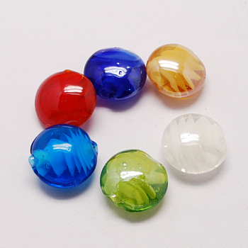 Handmade Lampwork Beads, Pearlized, Flat Round, Mixed Color, 20x10mm