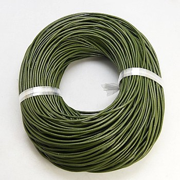 Cowhide Leather Cord, Leather Jewelry Cord, Jewelry DIY Making Material, Round, Dyed, Dark Olive Green, 2mm