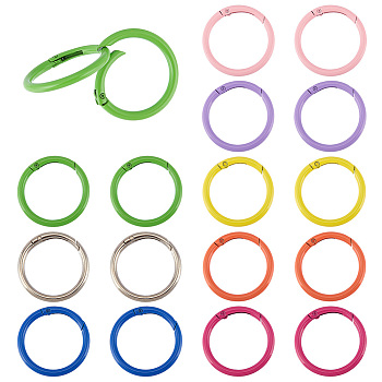 Elite 16Pcs 8 Colors Spray Painted Alloy Spring Gate Rings, Round Ring, Mixed Color, 6 Gauge, 39.5x4mm, Inner Diameter: 31mm, 2pcs/color