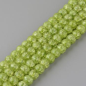 Synthetic Crackle Quartz Beads Strands, Round, Dyed, Yellow Green, 8mm, Hole: 1mm, about 50pcs/strand, 15.7 inch