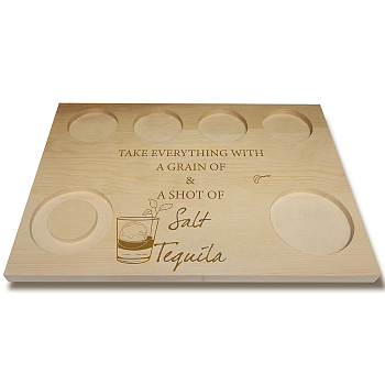 Wooden Wine Serving Tray, Rectangle, Cup Pattern, 180x250x12.5mm