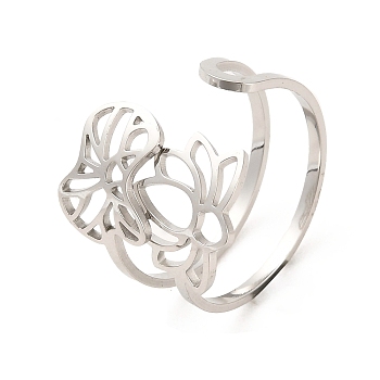 304 Stainless Steel Open Cuff Rings, Flower, Inner Diameter: 18.6mm