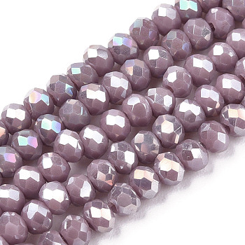 Electroplate Glass Beads Strands, Opaque Solid Color, AB Color Plated, Faceted, Rondelle, Rosy Brown, 3x2mm, Hole: 0.8mm, about 165~169pcs/strand, 15~16 inch(38~40cm)