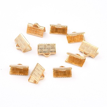 304 Stainless Steel Ribbon Crimp Ends, Golden, 7x10x5.5mm, Hole: 1.5x2.5mm